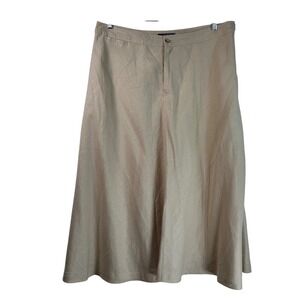 Lauren‎ Ralph Lauren Tan Beige 100% Linen A-Line Midi Skirt Size 16
